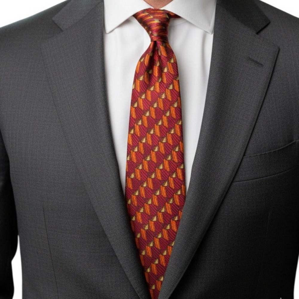 Vintage Ermenegildo Zegna Silk Tie, Red and Yellow Pattern, Made in Italy‎